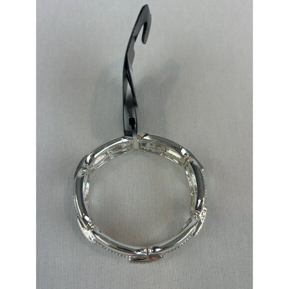 Napier Silver Tone Hinged Bracelet Textured Chunky Links Jewelry Stretch - Picture 4 of 8